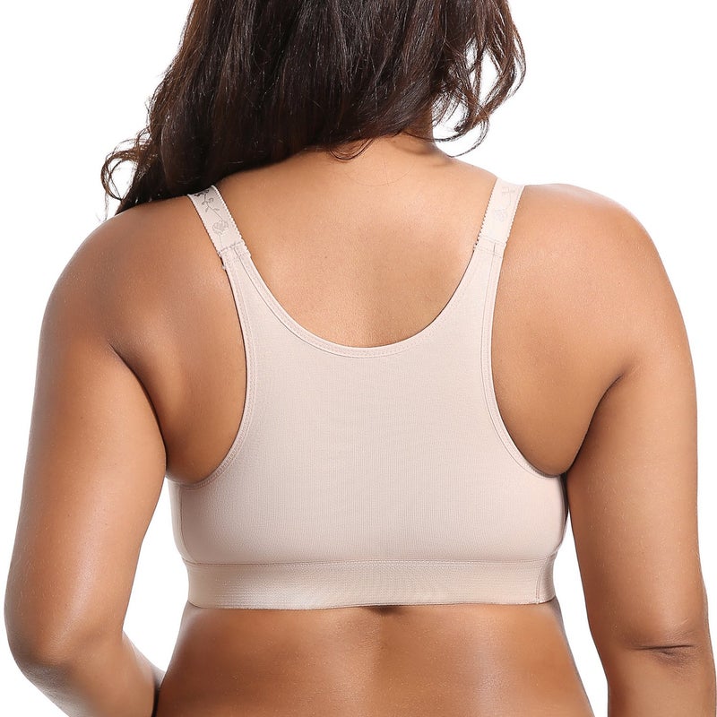 Gratlin Women's Plus Size Nursing Bra Sports Maternity Support Cotton Breastfeeding Bras Beige 3X-Large - Image 2